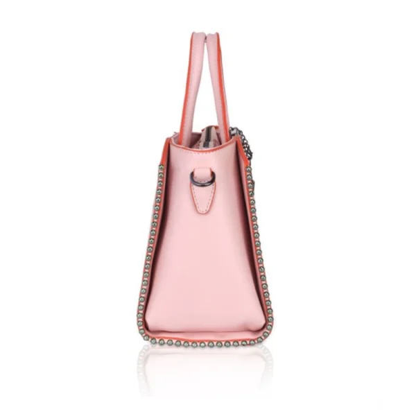 Women's Faux Leather Metal Beads Handbag (Pink) - Image 5