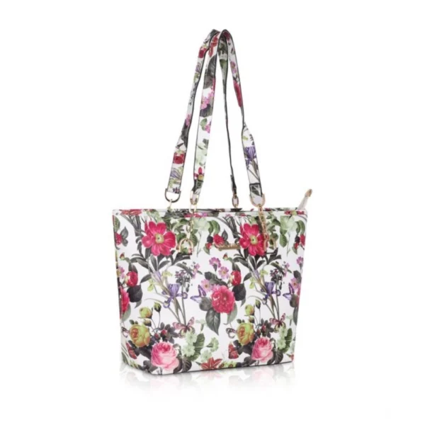 Women's Faux Leather Printed Tote Bag (White Pink) - Image 4