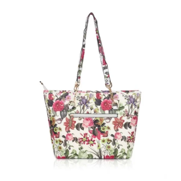 Women's Faux Leather Printed Tote Bag (White Pink) - Image 6