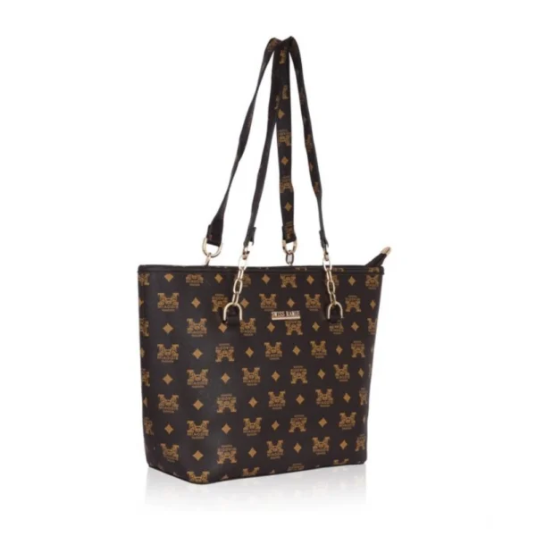 Women's Faux Leather Printed Tote Bag (Brown) - Image 3
