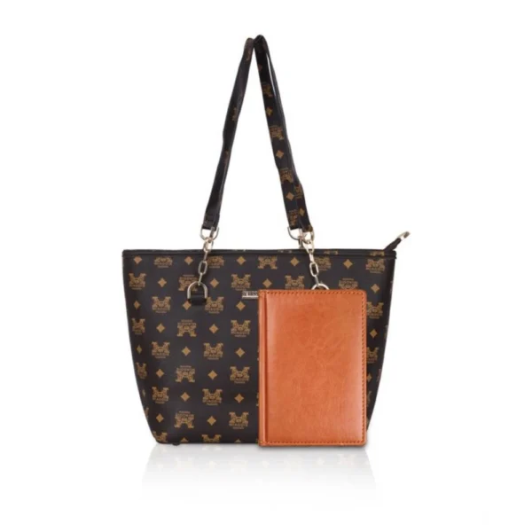 Women's Faux Leather Printed Tote Bag (Brown) - Image 5