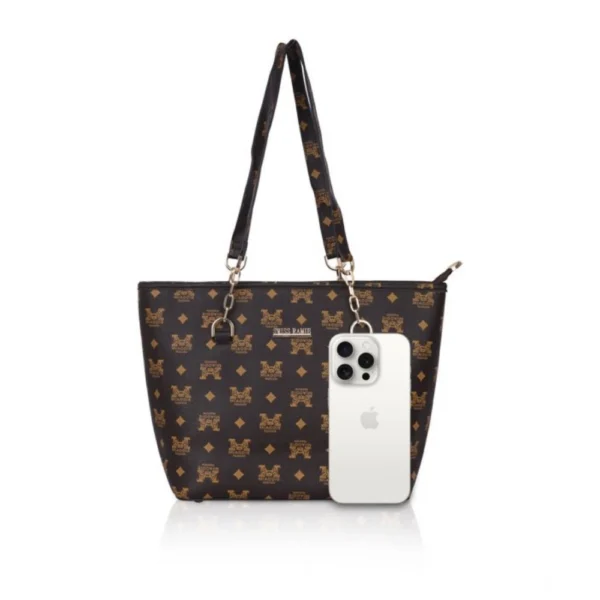 Women's Faux Leather Printed Tote Bag (Brown) - Image 6