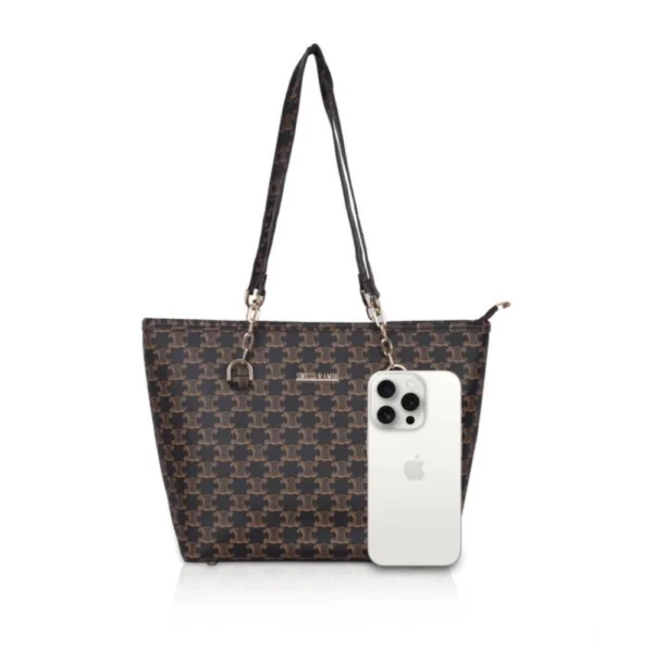 Women's Faux Leather Printed Tote Bag (Brown) - Image 2