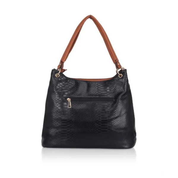 Women's Faux Leather Textured Tote Bag (Black) - Image 4