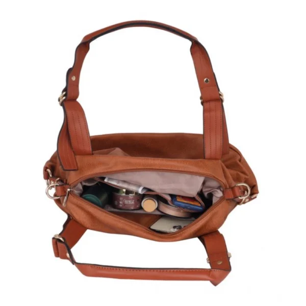 Women's Faux Leather Solid Tote Bag (Brown) - Image 2