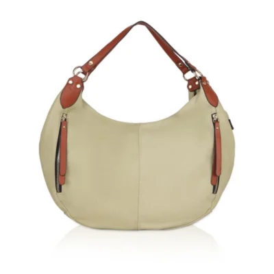 Women's Faux Leather Solid Tote Bag (Beige)