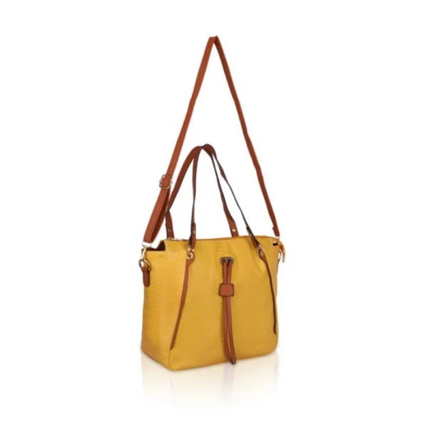Women's Faux Leather Textured Tote Bag (Yellow) - Image 2