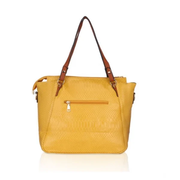 Women's Faux Leather Textured Tote Bag (Yellow) - Image 4