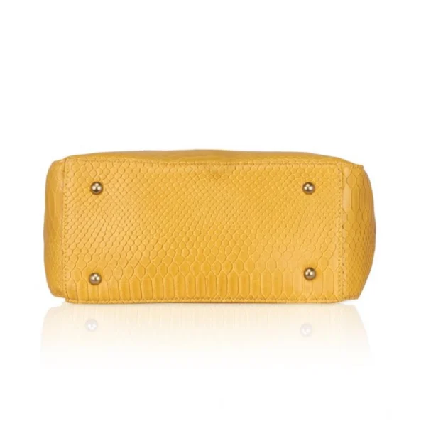 Women's Faux Leather Textured Tote Bag (Yellow) - Image 3
