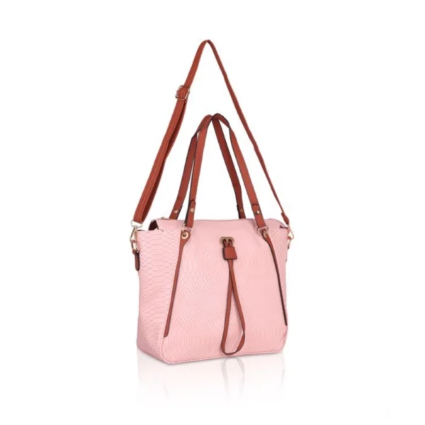 Women's Faux Leather Textured Tote Bag (Pink) - Image 3