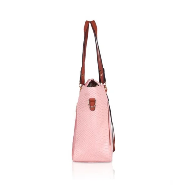 Women's Faux Leather Textured Tote Bag (Pink) - Image 5