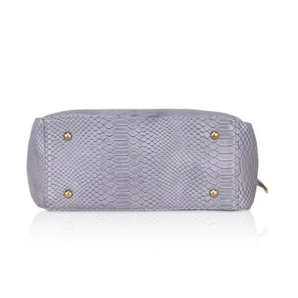 Women's Faux Leather Textured Tote Bag (Grey) - Image 3