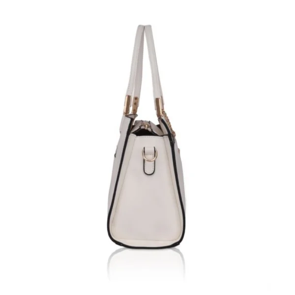 Women's Faux Leather Textured Adjustable Long Belt Handbag (White) - Image 5