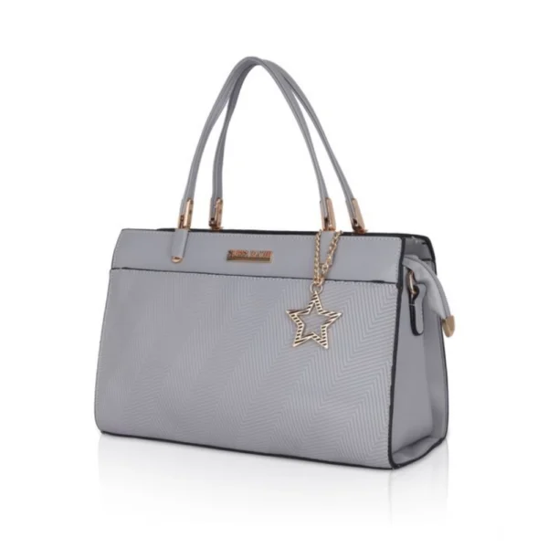Women's Faux Leather Textured Adjustable Long Belt Handbag (Grey) - Image 5