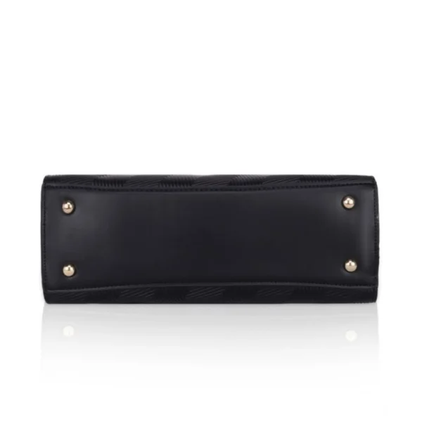 Women's Faux Leather Textured Adjustable Long Belt Handbag (Black) - Image 3