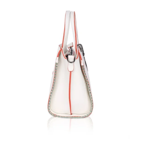 Women's Faux Leather Metal Beads Handbag (White) - Image 5
