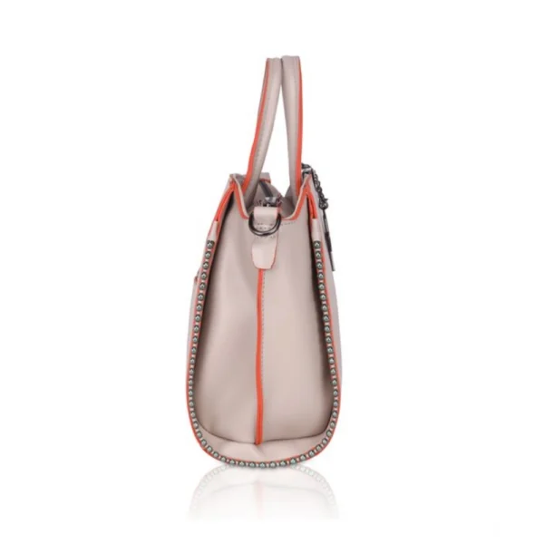 Women's Faux Leather Metal Beads Handbag (Khaki) - Image 5