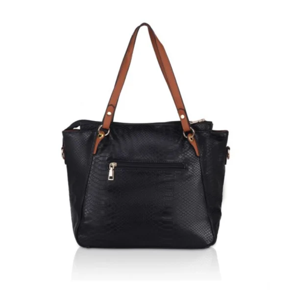 Women's Faux Leather Textured Tote Bag (Black) - Image 4