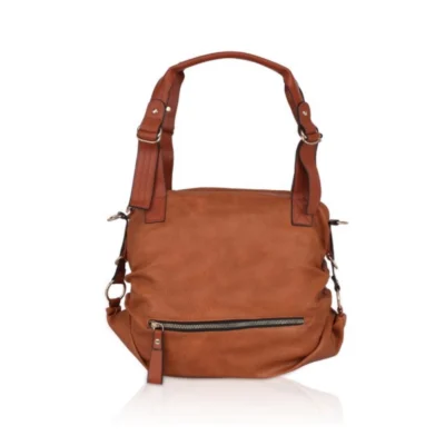 Women's Faux Leather Solid Tote Bag (Brown)
