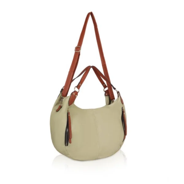 Women's Faux Leather Solid Tote Bag (Beige) - Image 3