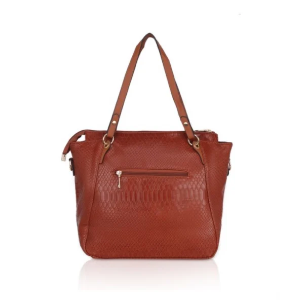Women's Faux Leather Textured Tote Bag (Brown) - Image 4