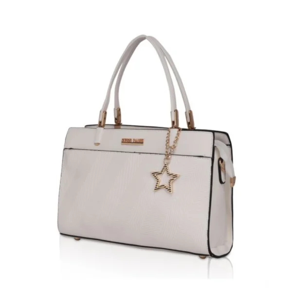 Women's Faux Leather Textured Adjustable Long Belt Handbag (White) - Image 6