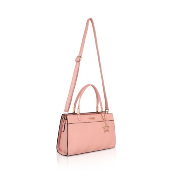 Women's Faux Leather Textured Adjustable Long Belt Handbag (Pink) - Image 2