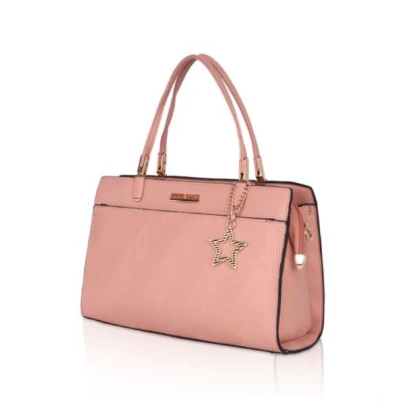 Women's Faux Leather Textured Adjustable Long Belt Handbag (Pink) - Image 6