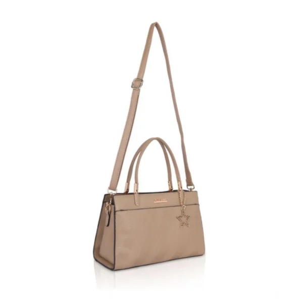 Women's Faux Leather Textured Adjustable Long Belt Handbag (Khaki) - Image 2