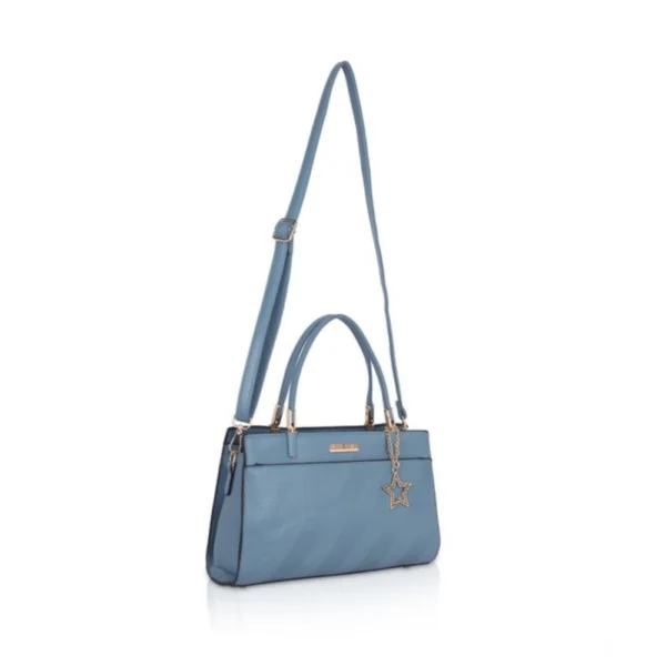 Women's Faux Leather Textured Adjustable Long Belt Handbag (Blue) - Image 2
