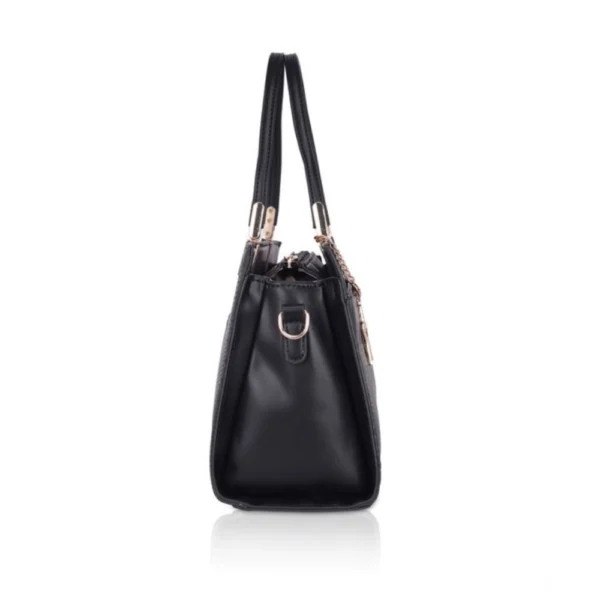 Women's Faux Leather Textured Adjustable Long Belt Handbag (Black) - Image 6