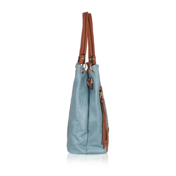 Women's Faux Leather Textured Tote Bag (Grey) - Image 5