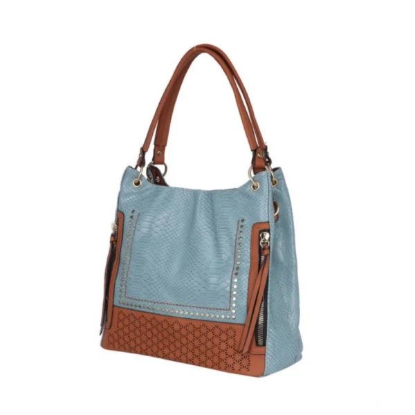 Women's Faux Leather Textured Tote Bag (Grey) - Image 6