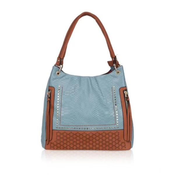 Women's Faux Leather Textured Tote Bag (Grey)