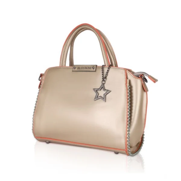Women's Faux Leather Metal Beads Handbag (Gold) - Image 6
