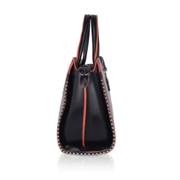 Women's Faux Leather Metal Beads Handbag (Black) - Image 5