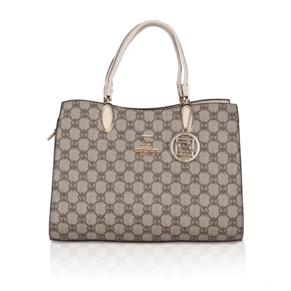 Women's Faux Leather Printed Handbag (Beige)