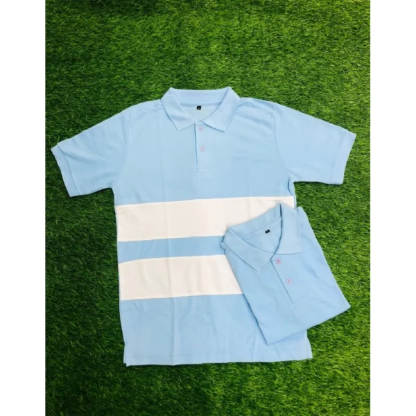 Men's Casual Short Sleeves Cotton Polo Neck T-shirt (Aqua Blue) - Image 3