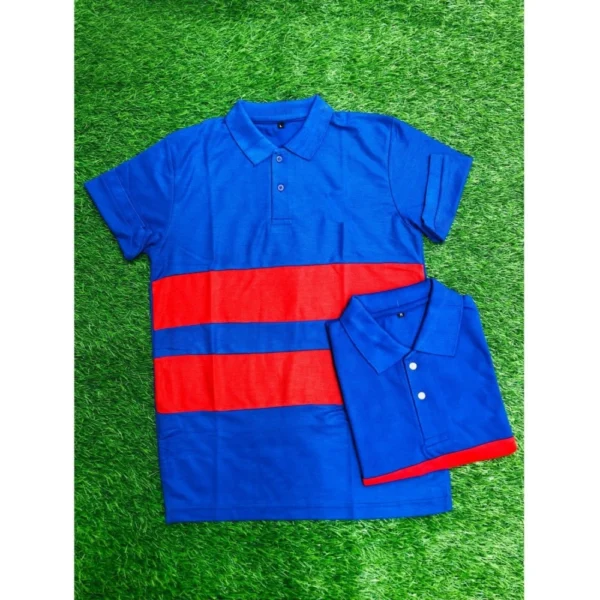 Men's Casual Short Sleeves Cotton Polo Neck T-shirt (Blue) - Image 3