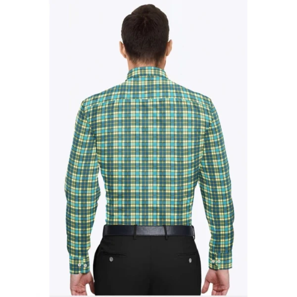 Men's Cotton Blended Checked Full Sleeve Shirt (Green-Yellow) - Image 6