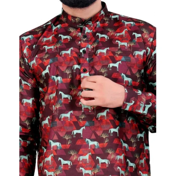Men's Cotton Blended Printed Full Sleeve Shortkurta (Multicolor) - Image 2
