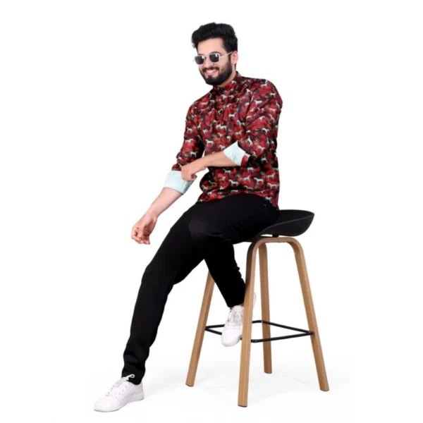 Men's Cotton Blended Printed Full Sleeve Shortkurta (Multicolor) - Image 3