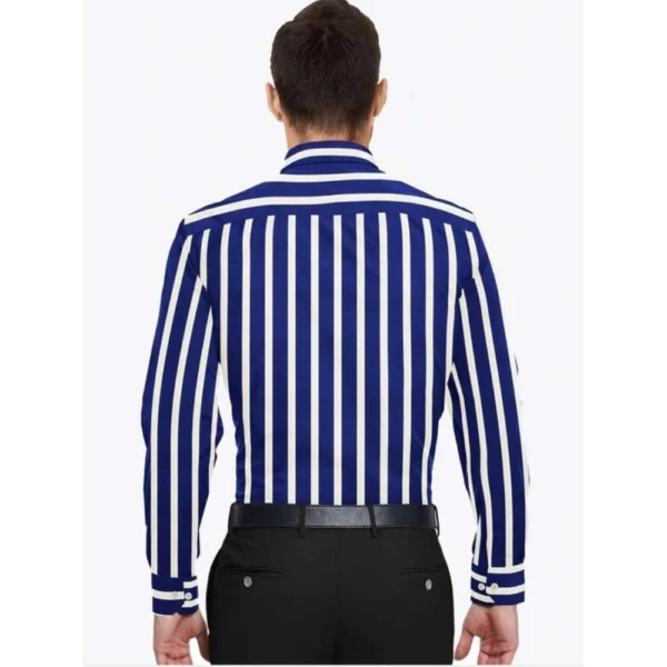 Men's Cotton Blended Striped Full Sleeve Shirt (White-Blue) - Image 6