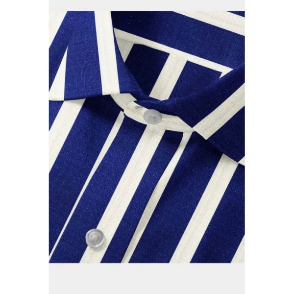Men's Cotton Blended Striped Full Sleeve Shirt (White-Blue) - Image 2