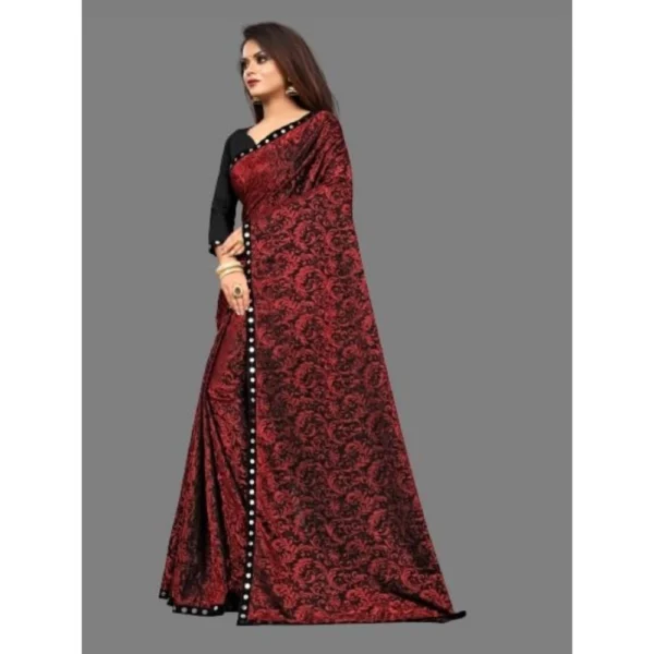 Women's Lycra Solid Saree With Unstitched Blouse (Maroon, 5.5 Mtr) - Image 4