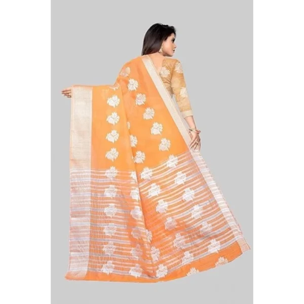Women's Cotton Silk Floral Saree With Unstitched Blouse (Orange, 5.5 Mtr) - Image 3