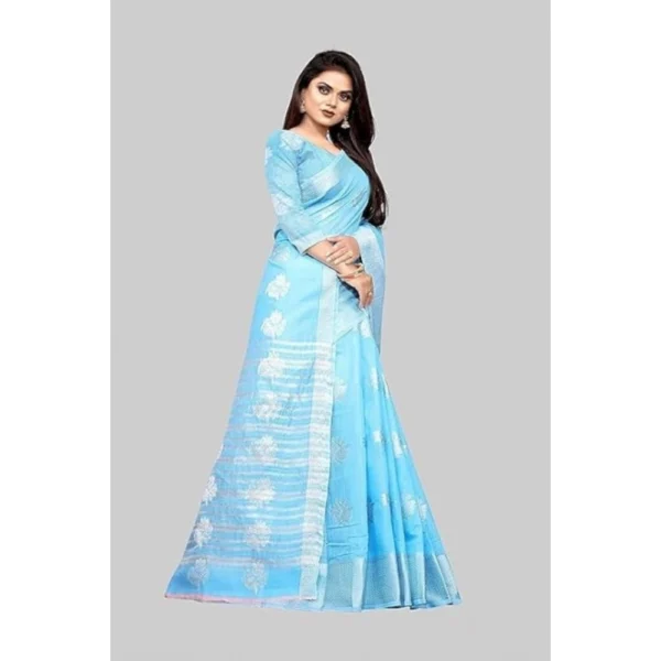 Women's Cotton Silk Floral Saree With Unstitched Blouse (Rama, 5.5 Mtr) - Image 4