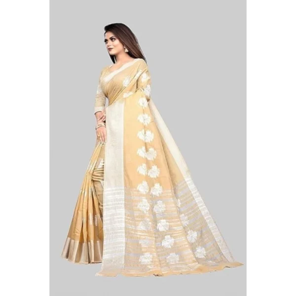 Women's Cotton Silk Floral Saree With Unstitched Blouse (Beige, 5.5 Mtr) - Image 5