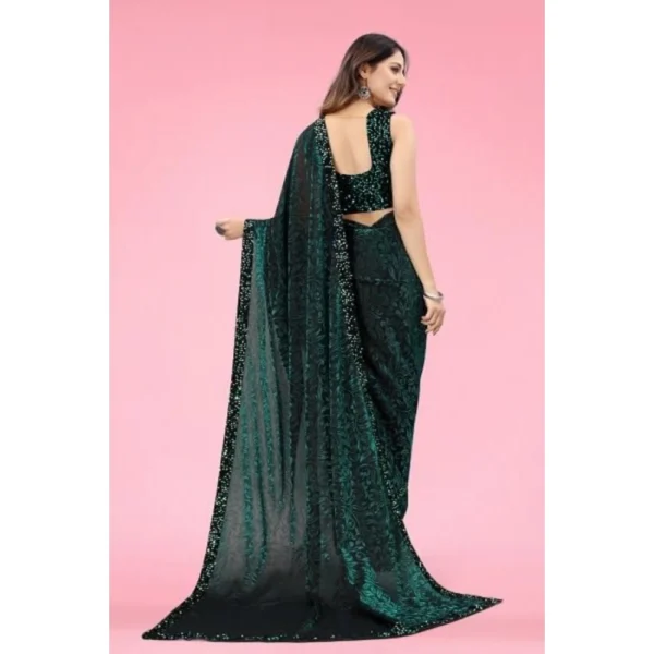 Women's Lycra Floral Saree With Unstitched Blouse (Green, 5.5 Mtr) - Image 3