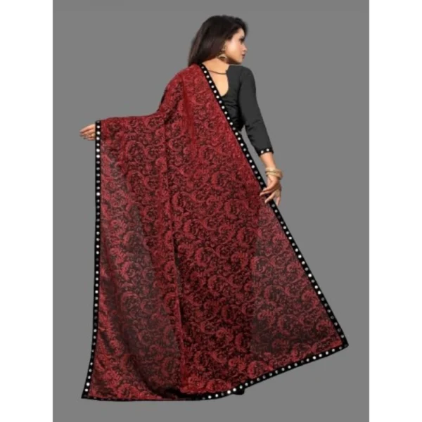 Women's Lycra Solid Saree With Unstitched Blouse (Maroon, 5.5 Mtr) - Image 2